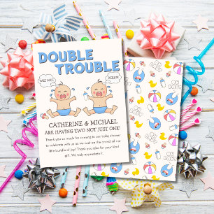 Carte De Remerciements Baby shower Double Trouble Twin Boys