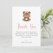 Carte De Remerciements Baby shower d'ours en bois rose (Debout devant)