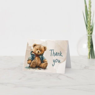 Carte De Remerciements Baby shower d'ours en peluche à l'aquarelle brun d