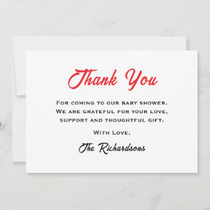 Carte De Remerciements Baby shower d'ours en peluche blanc rouge Petit am