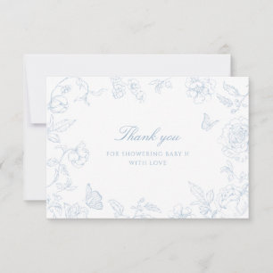 Carte De Remerciements Baby shower Doux Dusty Blue Chinoiserie
