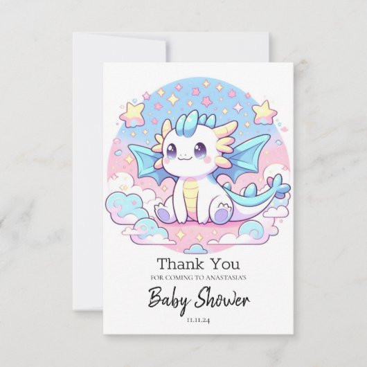 Carte De Remerciements Baby shower Dragon Simple Cute (Devant)