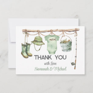 Carte De Remerciements Baby Shower du Petit Pêcheur Vert