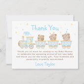 Carte De Remerciements Baby shower du train Bear Blue (Devant)