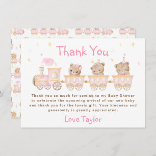 Carte De Remerciements Baby shower du train Bear Pink