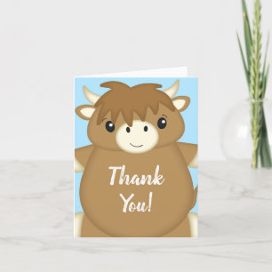 Carte De Remerciements Baby shower écossais de vache Highland Blue