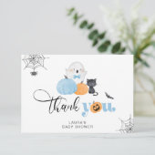 Carte de remerciements baby shower éffrayant bleu (Debout devant)