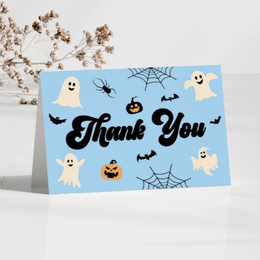 Carte De Remerciements Baby shower Éffrayant Halloween bleu