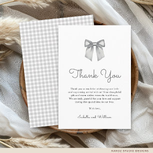 Carte De Remerciements Baby Shower Élégant Noir Blanc Nœud