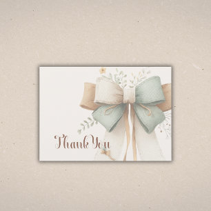 Carte De Remerciements Baby Shower Élégant Ruban Patchwork Crème et Sauge