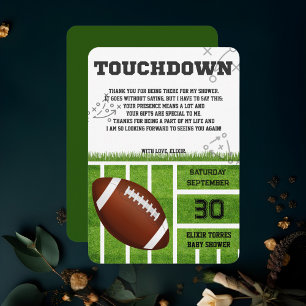 Carte De Remerciements Baby Shower Élégant Touchdown de Football