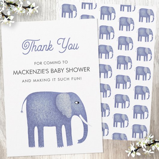 Carte de remerciements Baby shower éléphant
