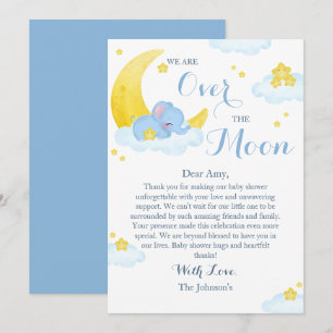 Carte De Remerciements Baby Shower Éléphant Au-Dessus De La Lune