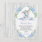 Carte de remerciements Baby shower éléphant bébé g (Devant / Derrière)