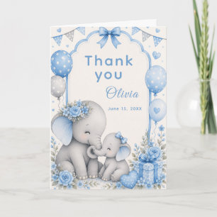 Carte De Remerciements Baby-Shower Éléphant Bleu