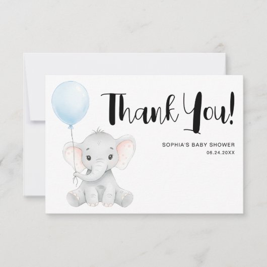 Carte De Remerciements Baby shower Eléphant Cute Moderne (Devant)