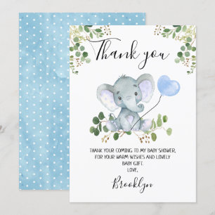 Carte de remerciements Baby shower éléphant du gar