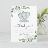 Carte De Remerciements Baby shower Eléphant Eucalyptus (Debout devant)