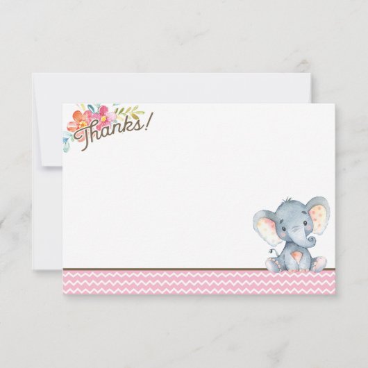 Carte de remerciements Baby shower Eléphant fille (Devant)