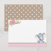 Carte de remerciements Baby shower Eléphant fille (Devant / Derrière)