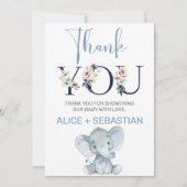 Carte de remerciements baby shower éléphant garçon (Devant)