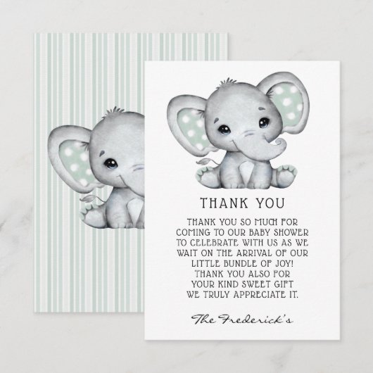 Carte de remerciements Baby shower éléphant gris S (Devant / Derrière)