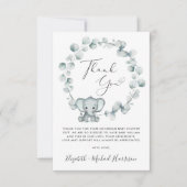 Carte De Remerciements Baby shower Eléphant mignon (Devant)