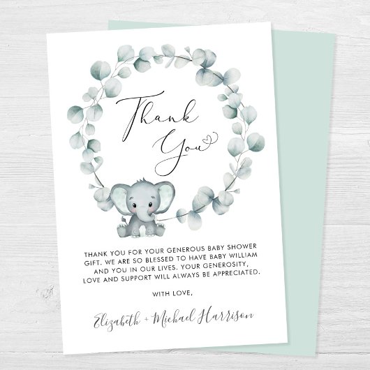 Carte De Remerciements Baby shower Eléphant mignon
