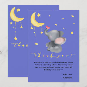 Carte De Remerciements Baby Shower Éléphant Mignon Avec Petit Papillon