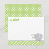 Carte De Remerciements Baby shower éléphant moderne vert et gris (Devant / Derrière)