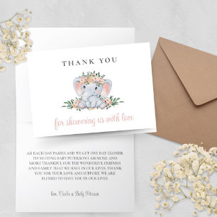 Carte de remerciements Baby shower Eléphant rose m