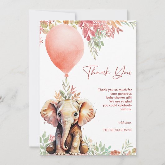 Carte De Remerciements Baby shower Eléphant rose Pink Terracotta (Devant)