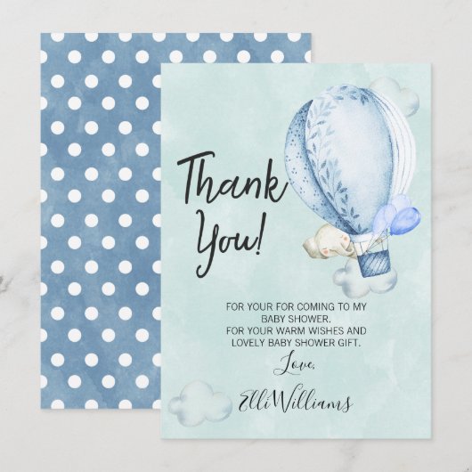 Carte de remerciements Baby shower éléphant vers l (Devant / Derrière)