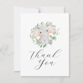 Carte De Remerciements Baby Shower éléphant vert moderne (Devant)