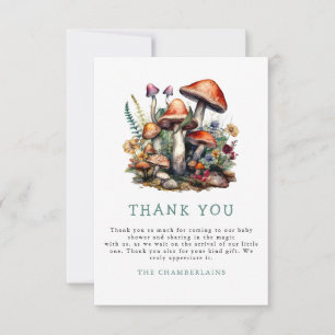 Carte De Remerciements Baby shower en bois des champignons Whimsical ench