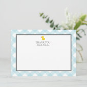 Carte De Remerciements Baby shower en caoutchouc En vichy bleu (Debout devant)
