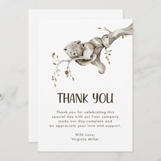 Carte De Remerciements Baby Shower en Forêt (Devant / Derrière)