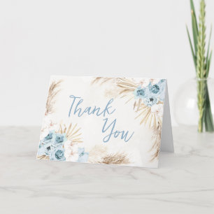 Carte De Remerciements Baby shower en laiton Floral Bleu Pampas