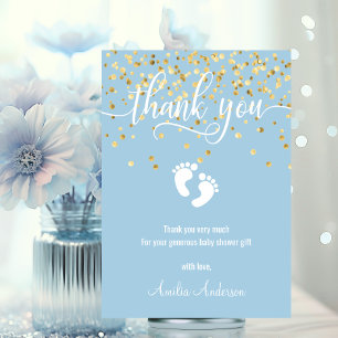 Carte De Remerciements Baby shower en or bleu simple GARY PHOTO