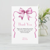 Carte De Remerciements Baby shower en ruban rose (Debout devant)