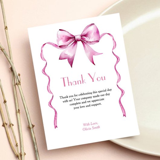 Carte De Remerciements Baby shower en ruban rose
