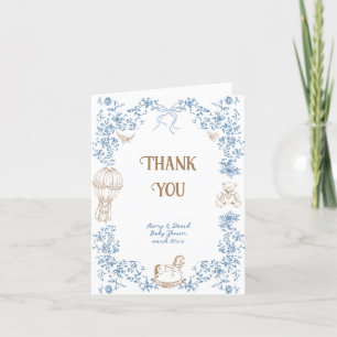Carte De Remerciements Baby shower en toile florale bleu foncé