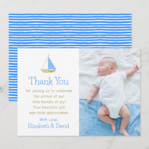 Carte De Remerciements Baby shower en voilier bleu et blanc