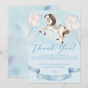 Carte De Remerciements Baby shower Fairytale Pony Stars Bleus