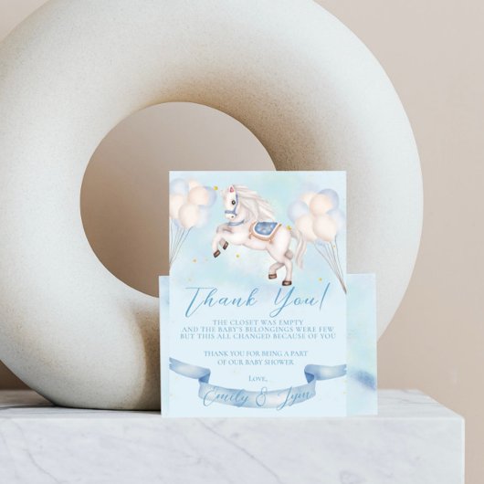 Carte De Remerciements Baby shower Fairytale Pony Stars Bleus