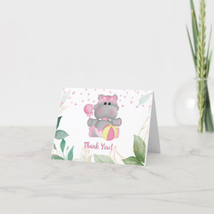 Carte De Remerciements Baby shower Feuille hippo rose rose moderne