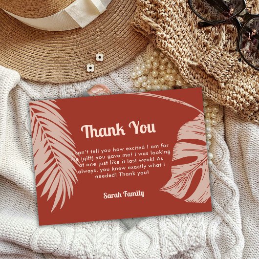 Carte De Remerciements Baby shower Feuille moderne Boho Tropical Beach