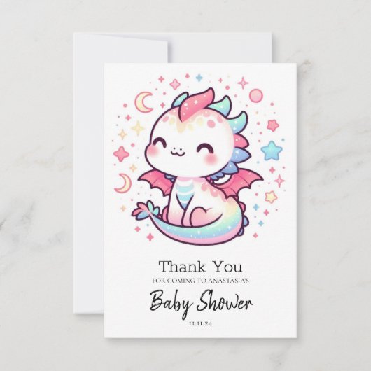 Carte De Remerciements Baby shower Fiery Custom Pastel Dragon (Devant)