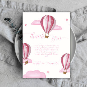 Carte De Remerciements Baby shower Fille à Ballon Rose Elegant Hot Air