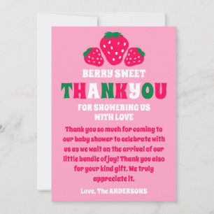 Carte De Remerciements Baby Shower Fille au Fraisier Doux comme une Baie